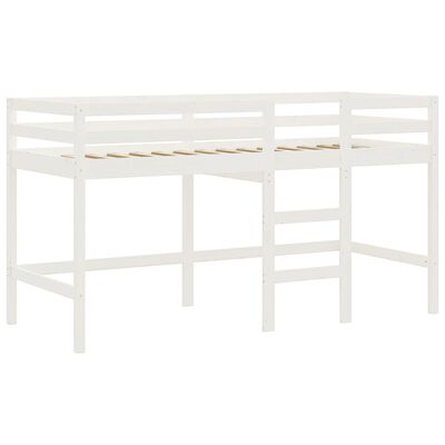 vidaXL Cama alta niños con cortinas madera pino blanco negro 80x200 cm