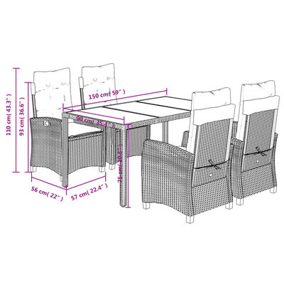 vidaXL Set comedor de jardín 5 piezas con cojines ratán sintético gris