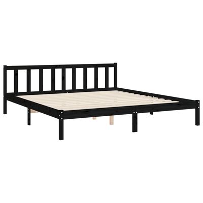 vidaXL Estructura de cama con cabecero madera maciza negro 180x200 cm