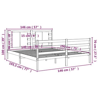 vidaXL Estructura de cama de madera maciza de pino gris 140x190 cm