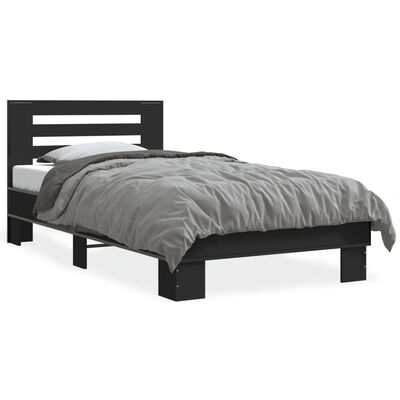 vidaXL Estructura de cama madera de ingeniería y metal negra 75x190 cm