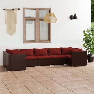 vidaXL Set muebles de jardín 7 piezas y cojines ratán sintético marrón