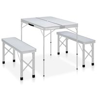 vidaXL Mesa de camping plegable con 2 bancos aluminio blanco