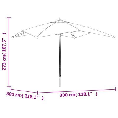 vidaXL Sombrilla de jardín con poste de madera terracota 300x300x273cm