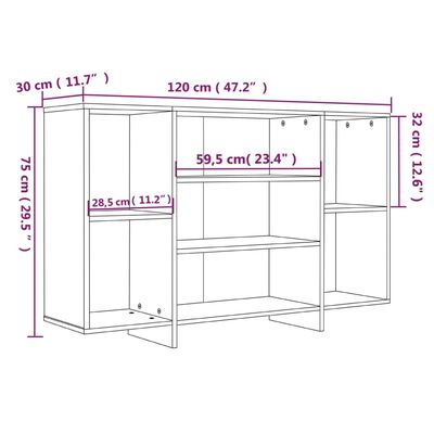 vidaXL Aparador de madera contrachapada blanco brillante 120x30x75 cm