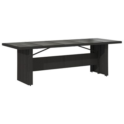 vidaXL Mesa de jardín superficie de vidrio ratán PE negro 240x90x75 cm