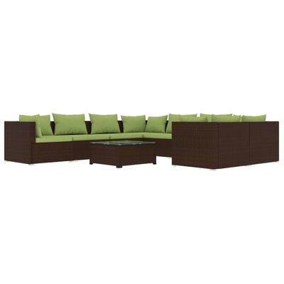 vidaXL Set muebles de jardín 9 piezas y cojines ratán sintético marrón