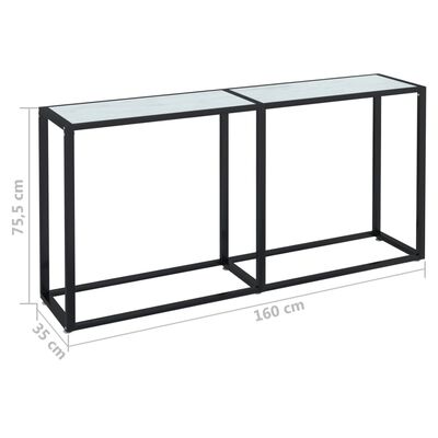 vidaXL Mesa consola vidrio templado mármol blanco 160x35x75,5 cm