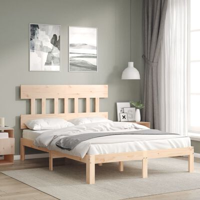 vidaXL Estructura de cama con cabecero madera maciza 140x190 cm