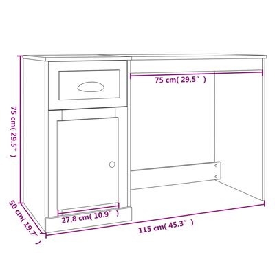 vidaXL Escritorio cajón madera contrachapada roble marrón 115x50x75 cm