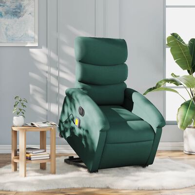 vidaXL Sillón masaje eléctrico reclinable elevable tela verde oscuro