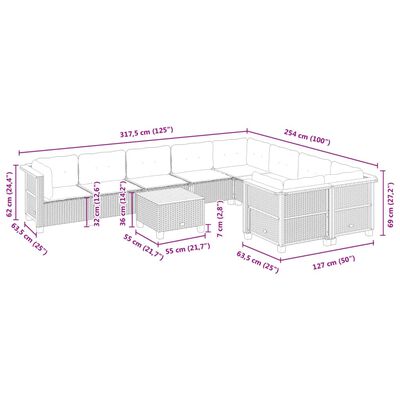 vidaXL Set de sofás de jardín 10 pzas con cojines ratán sintético gris