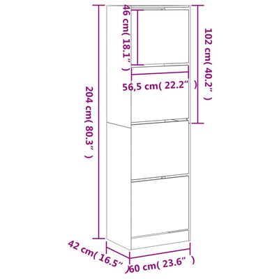 vidaXL Mueble zapatero 4 cajones abatibles roble Sonoma 60x42x204 cm