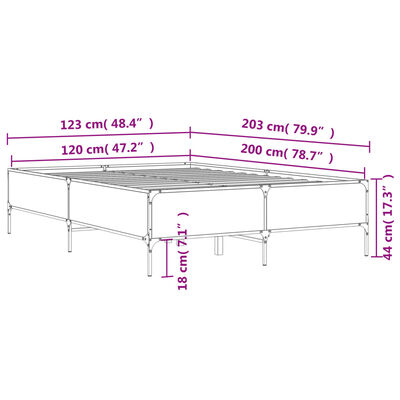 vidaXL Estructura cama madera ingeniería metal gris Sonoma 120x200 cm