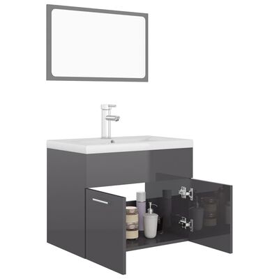 vidaXL Juego de muebles de baño madera de ingeniería gris brillo