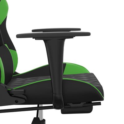 vidaXL Silla gaming de masaje y reposapiés cuero sintético negro verde