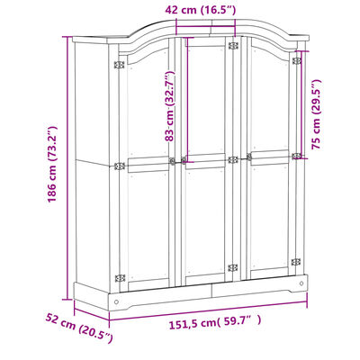 vidaXL Armario Corona madera maciza de pino 151,5x52x186 cm