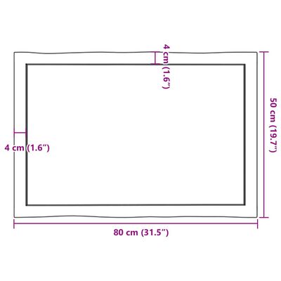 vidaXL Tablero de mesa madera maciza borde natural 80x50x(2-4) cm