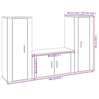 vidaXL Set de muebles de TV 3 piezas madera contrachapada blanco