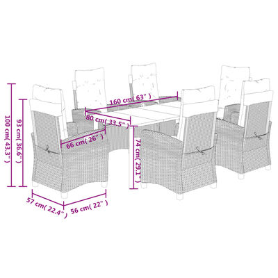 vidaXL Set de comedor de jardín 7 pzas y cojines ratán sintético negro