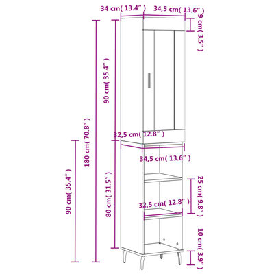 vidaXL Aparador alto madera contrachapada blanco brillo 34,5x34x180 cm