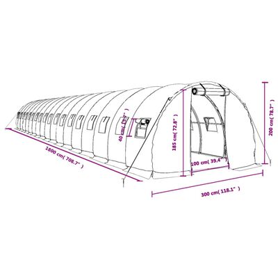 vidaXL Invernadero con estructura de acero blanco 54 m² 18x3x2 m