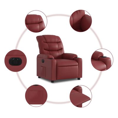 vidaXL Sillón reclinable eléctrico de cuero sintético rojo tinto