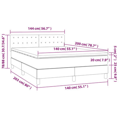 vidaXL Cama box spring con colchón terciopelo gris oscuro 140x200 cm