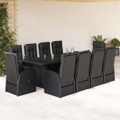 vidaXL Set de comedor de jardín 9 pzas y cojines ratán sintético negro