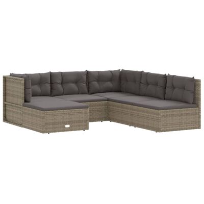 vidaXL Set de muebles de jardín 6 pzas y cojines ratán sintético gris