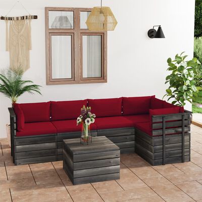 vidaXL Muebles de palets para jardín 6 pzas cojines madera maciza pino