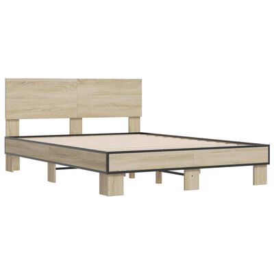 vidaXL Estructura cama madera ingeniería metal roble Sonoma 120x200 cm