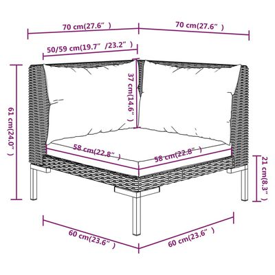 vidaXL Muebles jardín 3 pzas ratán sintético semicircular gris oscuro