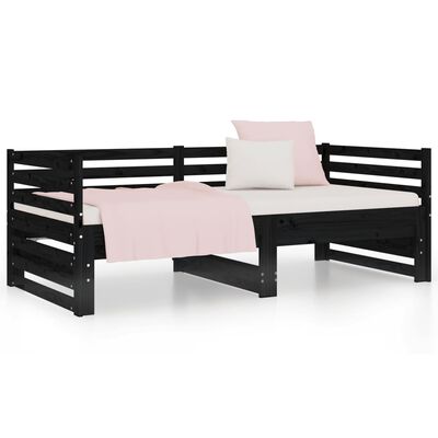 vidaXL Sofá cama extraíble madera maciza de pino negro 2x(90x190) cm