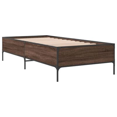 vidaXL Estructura cama madera ingeniería metal roble marrón 75x190 cm