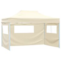 vidaXL Carpa plegable profesional con 3 paredes acero color crema 3x4m