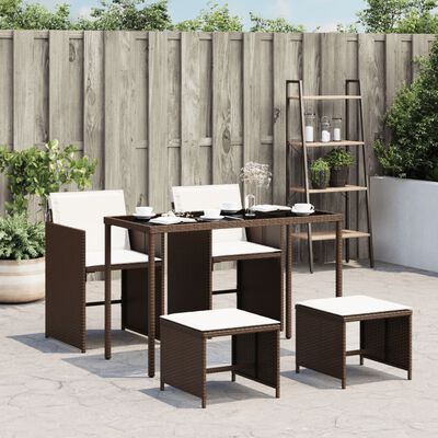 vidaXL Set comedor de jardín 5 piezas y cojines ratán sintético marrón