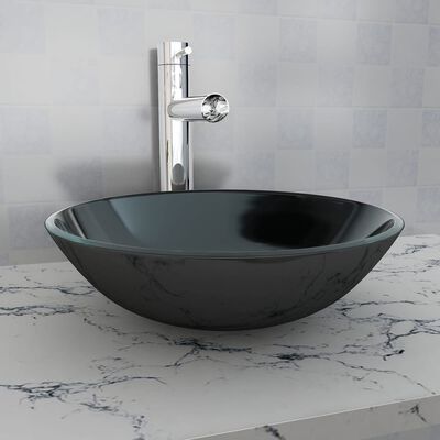 vidaXL Lavabo de vidrio templado negro 42 cm