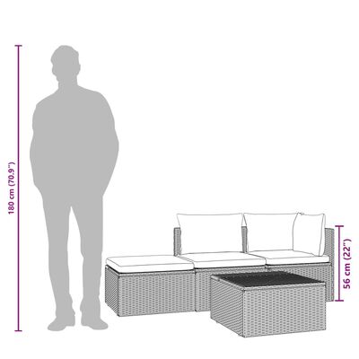 vidaXL Set de muebles de jardín 4 pzas y cojines ratán sintético gris