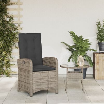 vidaXL Sillón reclinable de jardín con cojines ratán sintético gris