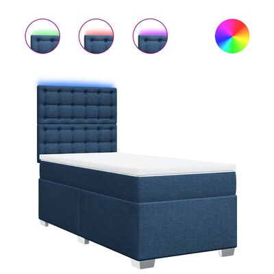 vidaXL Cama box spring con colchón tela azul 90x190 cm