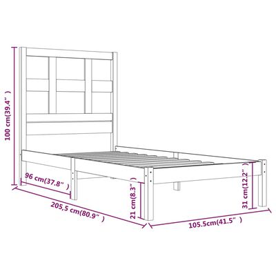 vidaXL Estructura de cama madera maciza pino marrón miel 100x200 cm