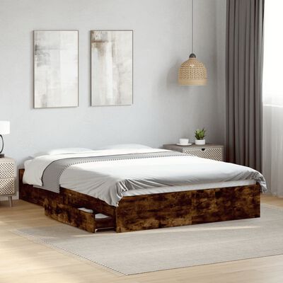 vidaXL Cama con cajones madera de ingeniería roble ahumado 140x200 cm