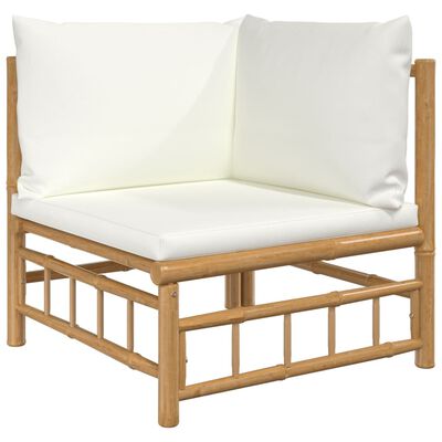 vidaXL Set de muebles de jardín 8 piezas bambú y cojines blanco crema