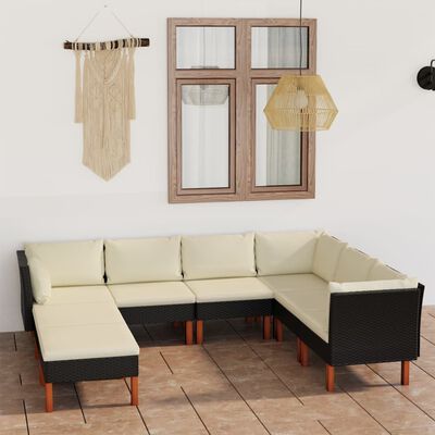 vidaXL Set de muebles de jardín 8 pzas cojines ratán sintético negro