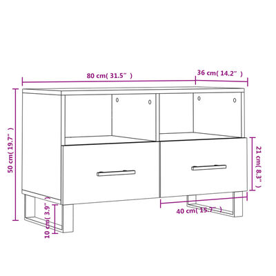 vidaXL Mueble de TV madera contrachapada blanco brillo 80x36x50 cm