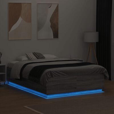 vidaXL Estructura cama con luces LED madera gris Sonoma 120x190 cm