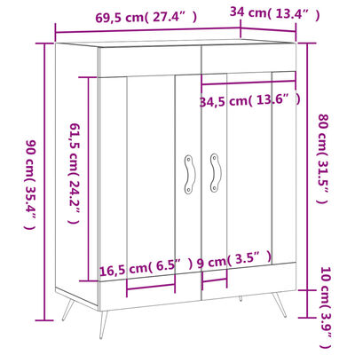 vidaXL Aparador de madera contrachapada blanco brillante 69,5x34x90 cm