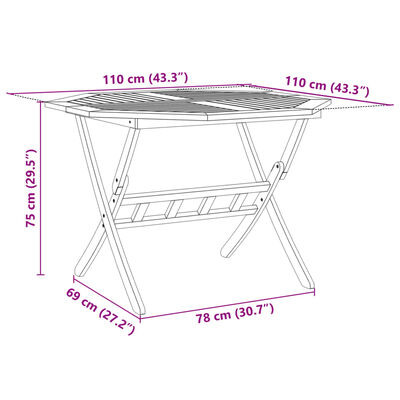 vidaXL Mesa de jardín plegable madera maciza de acacia Ø110x75 cm