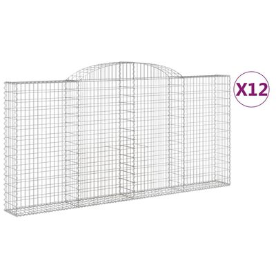 vidaXL Cestas gaviones 12 uds forma de arco hierro 300x30x140/160 cm